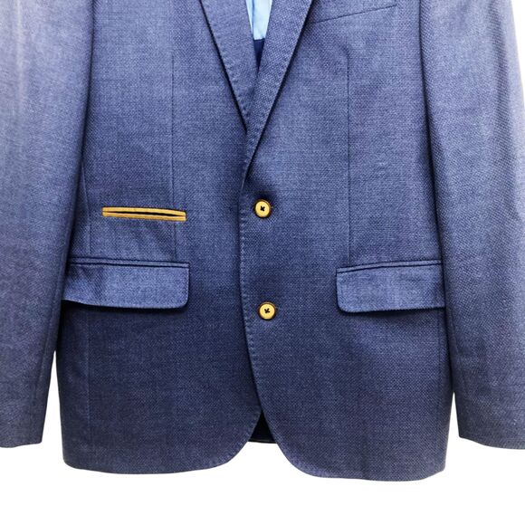 Tommy Hilfiger Tailored Fitted Textured Blue Blazer w/ Elbow Patches 48 / US M - Picture 7 of 13